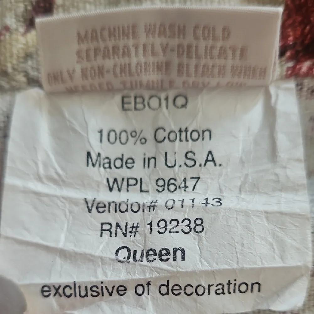 Eddie Bauer Home Vintage Cream Red Pink Floral Cotton Queen Duvet Cover